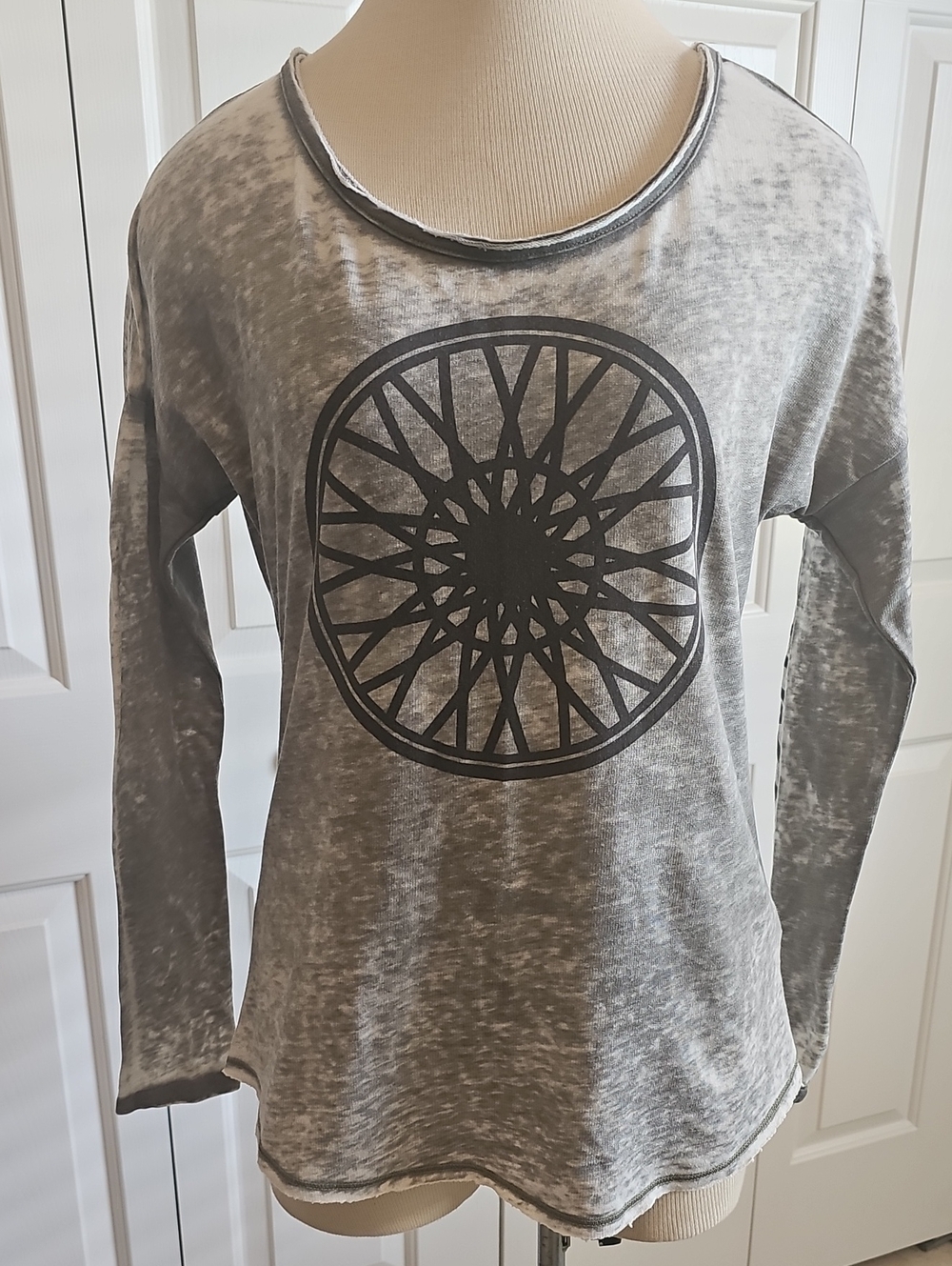 SoulCycle Burnout Graphic Tee Womens Size S Gray Long Sleeve Athleisure Cotton